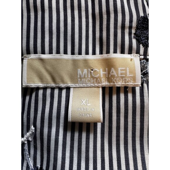 Michael Kors XL Cold Shoulder Blouse Striped Floral Embroidered Tie Strap Boho - Picture 5 of 8